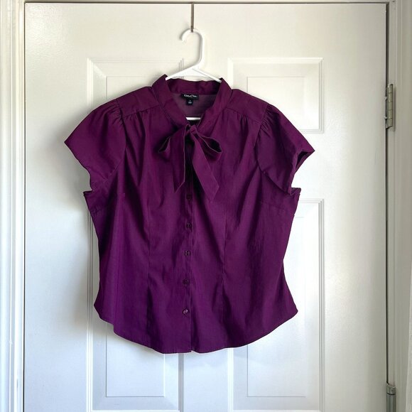 Retro Chic Tops - Retro Chic by Torrid Tie Neck Button Down Purple Short Sleeve Dress Shirt Size 1